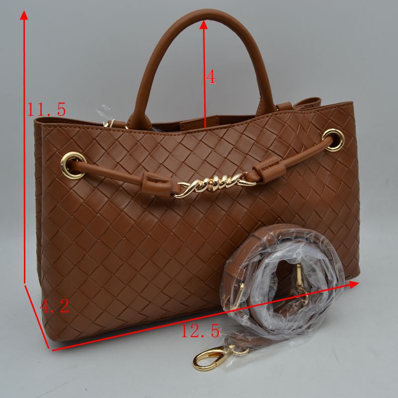 Woven Checkerboard Top-Handle Tote Bag with Detachable Crossbody Strap