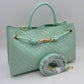 Woven Checkerboard Top-Handle Tote Bag with Detachable Crossbody Strap
