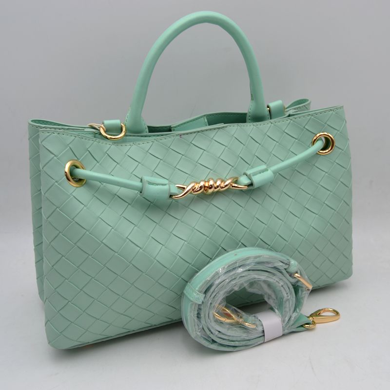 Woven Checkerboard Top-Handle Tote Bag with Detachable Crossbody Strap