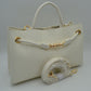 Woven Checkerboard Top-Handle Tote Bag with Detachable Crossbody Strap