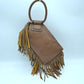 Fringe Accent Clutch Bag with Braided Circular Top Handle