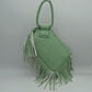 Fringe Accent Clutch Bag with Braided Circular Top Handle