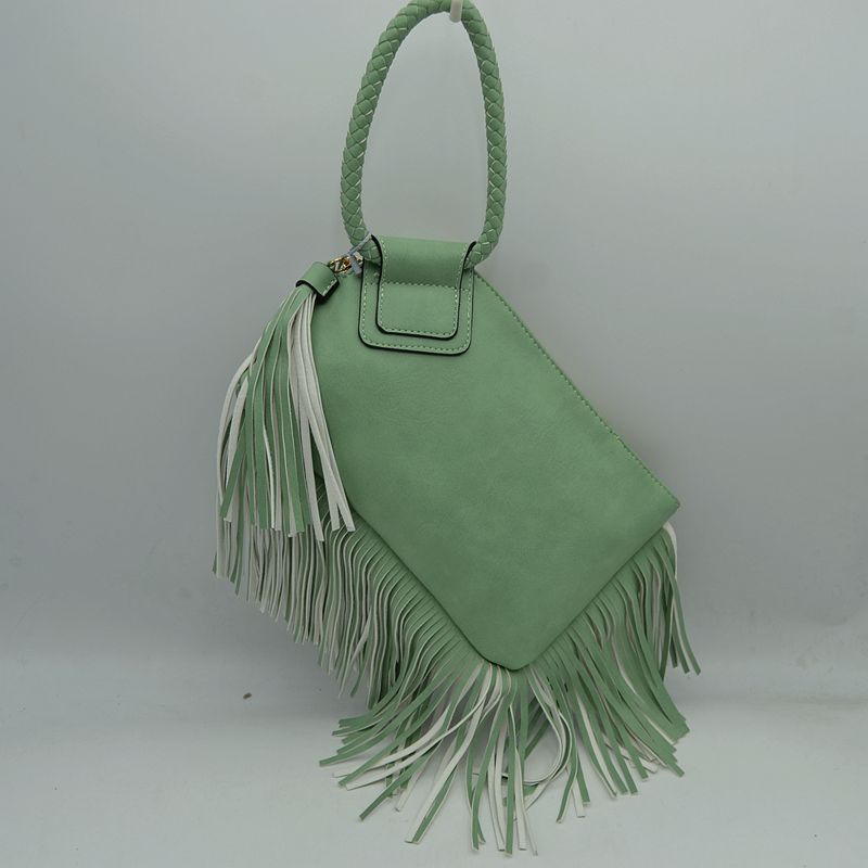 Fringe Accent Clutch Bag with Braided Circular Top Handle