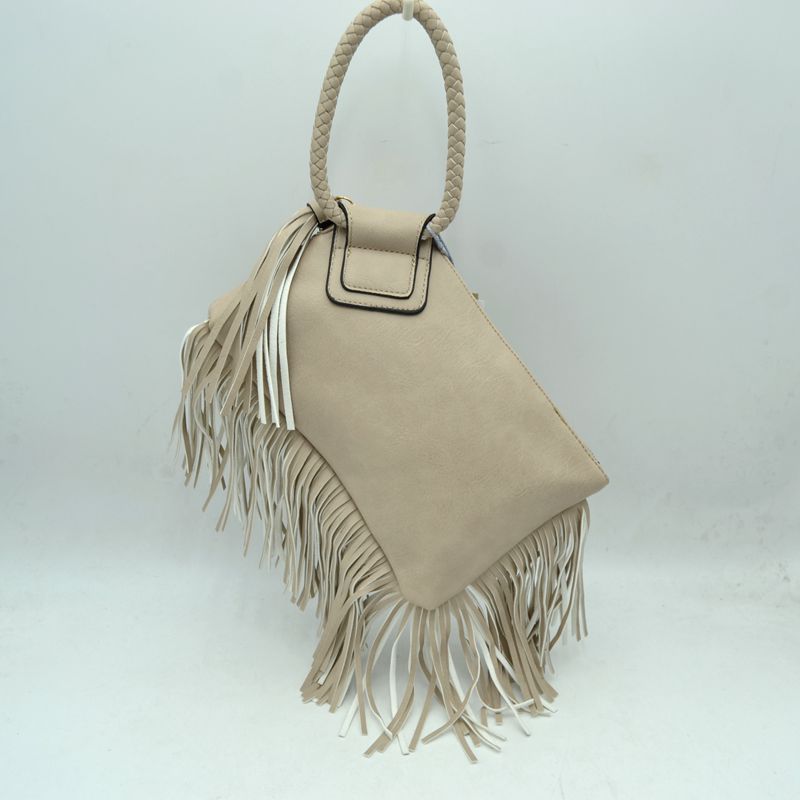 Fringe Accent Clutch Bag with Braided Circular Top Handle