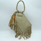 Fringe Accent Clutch Bag with Braided Circular Top Handle