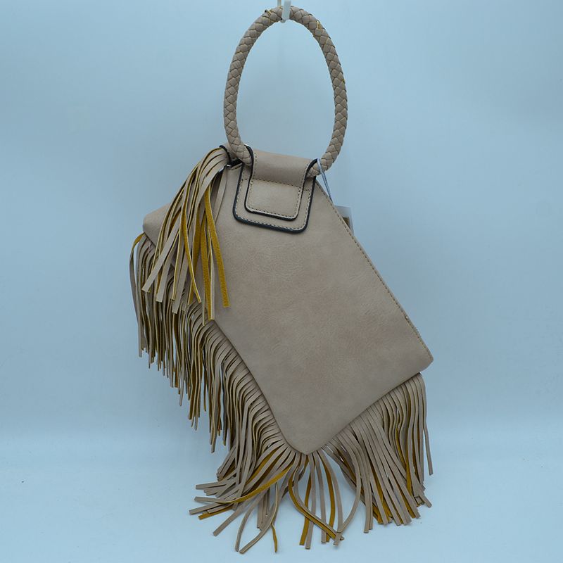 Fringe Accent Clutch Bag with Braided Circular Top Handle
