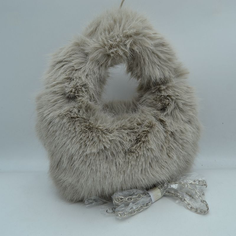 Fluffy Plush Handbag with Integrated Top Handle and Chain Strap