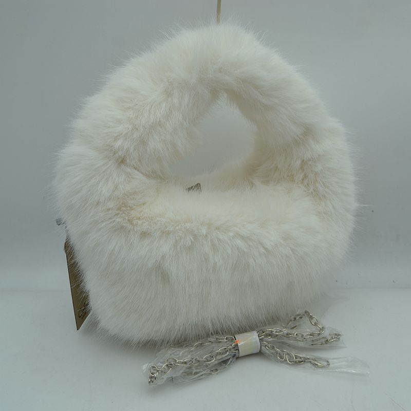 Fluffy Plush Handbag with Integrated Top Handle and Chain Strap