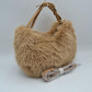 Plush Faux Fur Hobo Handbag with Adjustable Top Handle and Strap