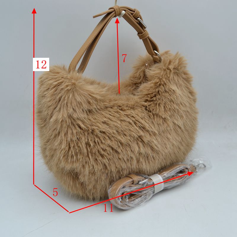 Plush Faux Fur Hobo Handbag with Adjustable Top Handle and Strap