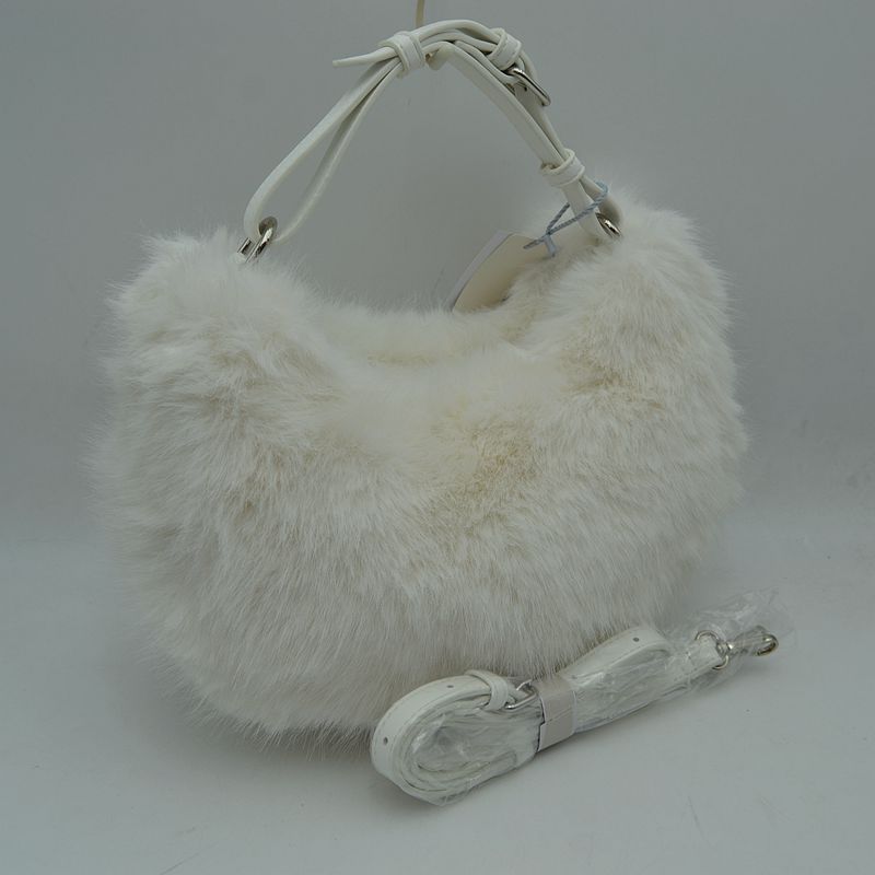 Plush Faux Fur Hobo Handbag with Adjustable Top Handle and Strap