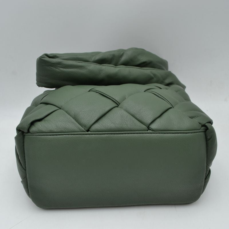Woven Puffy Shoulder Bag with Knotted Padded Strap