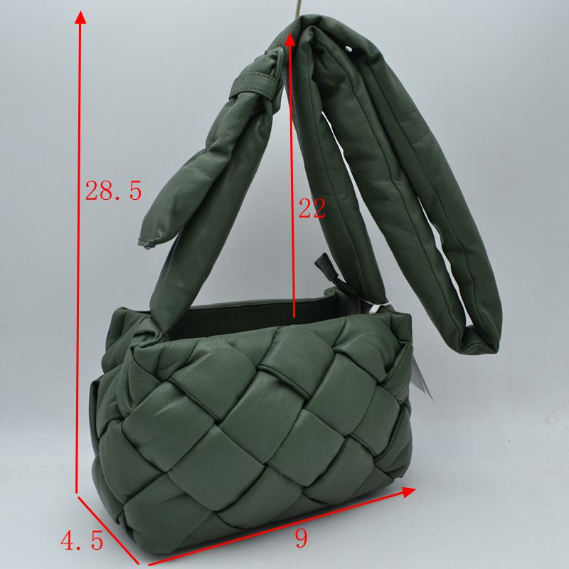 Woven Puffy Shoulder Bag with Knotted Padded Strap