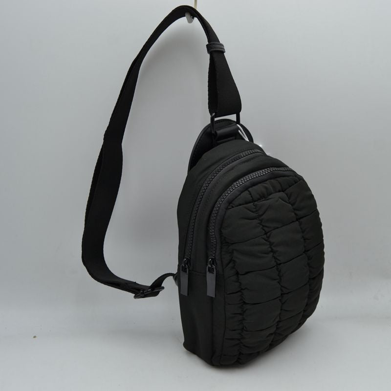 Ergonomic Puffer Sling Bag Multi-Zip Crossbody Backpack with Ruched Quilted Detail