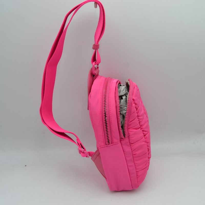 Ergonomic Puffer Sling Bag Multi-Zip Crossbody Backpack with Ruched Quilted Detail
