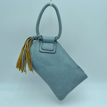 Braided Handle Wristlet Clutch with Fringe Tassel