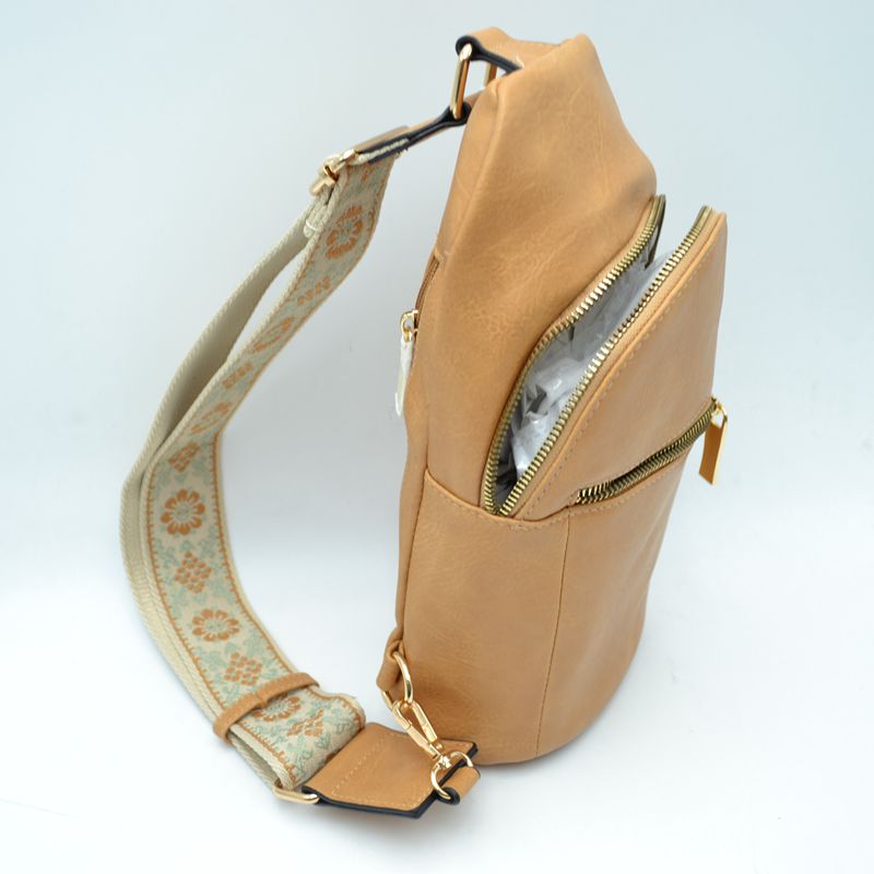 Structured Sling Bag with Contrast Zipper Detail