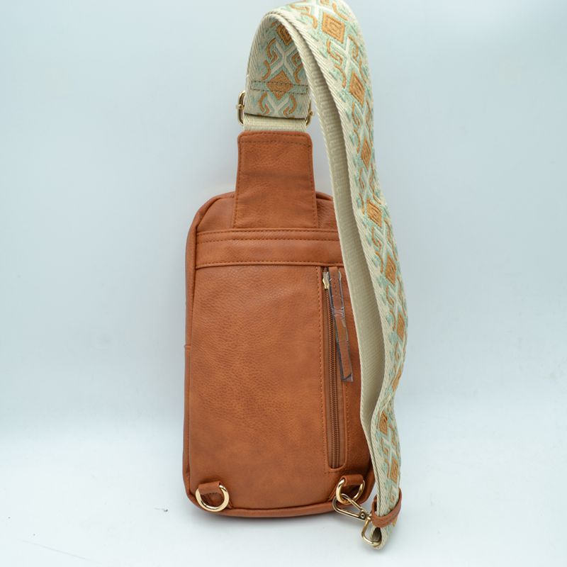 Patterned Strap Sling Bag with Zipper Pockets