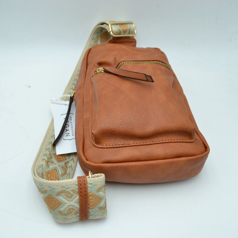 Patterned Strap Sling Bag with Zipper Pockets