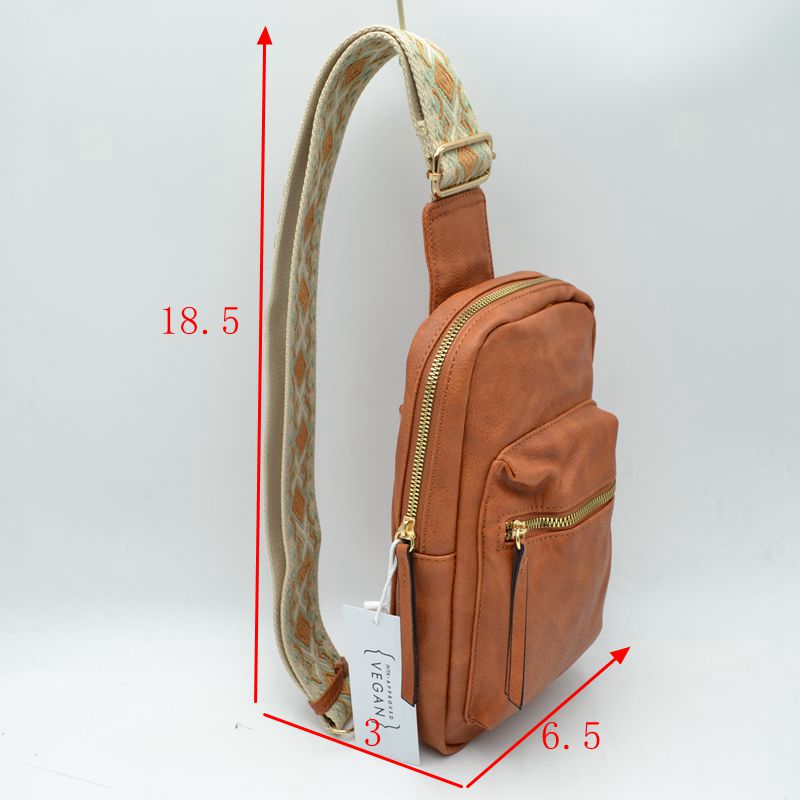 Patterned Strap Sling Bag with Zipper Pockets