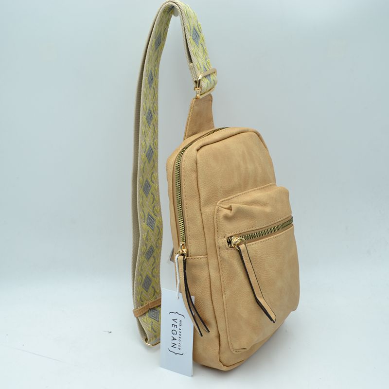 Patterned Strap Sling Bag with Zipper Pockets