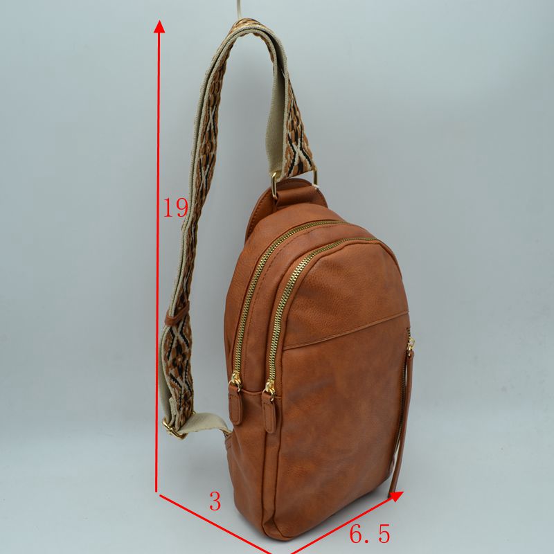 Multi-Zip Sling Backpack with Patterned Shoulder Strap