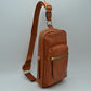 Grained Sling Bag with Metallic Zippers