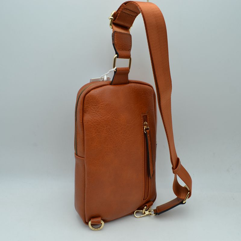Grained Sling Bag with Metallic Zippers