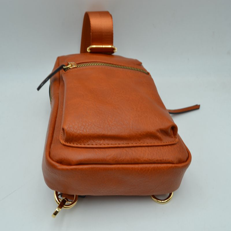 Grained Sling Bag with Metallic Zippers