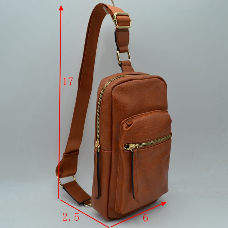Grained Sling Bag with Metallic Zippers