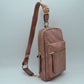Grained Sling Bag with Metallic Zippers