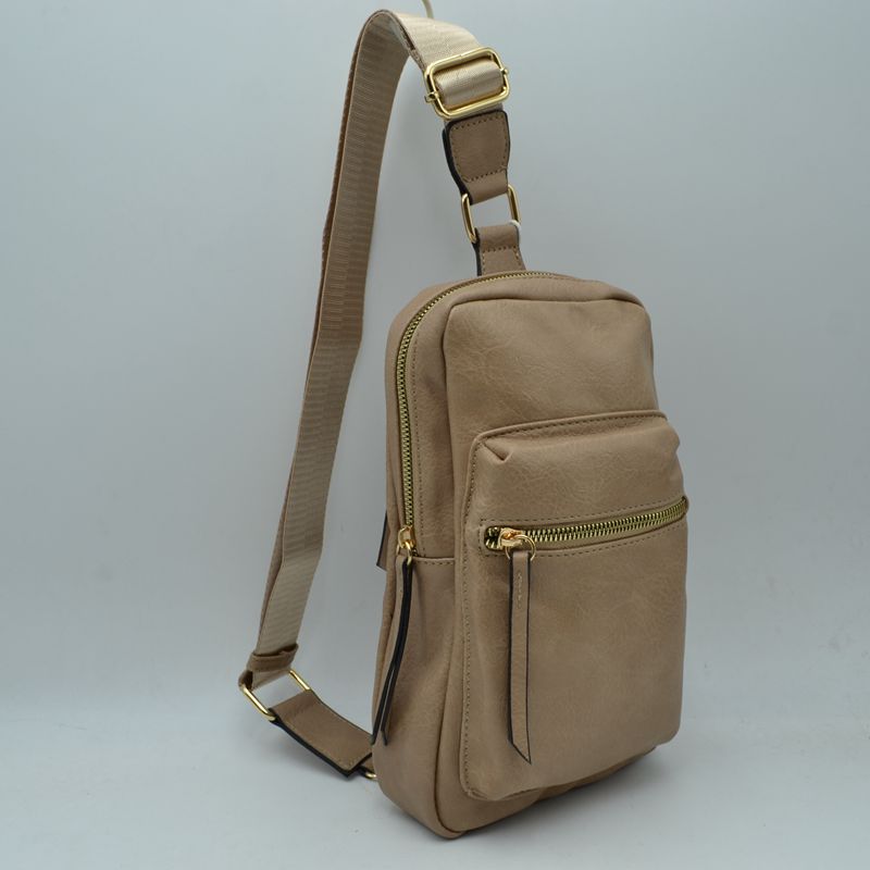 Grained Sling Bag with Metallic Zippers