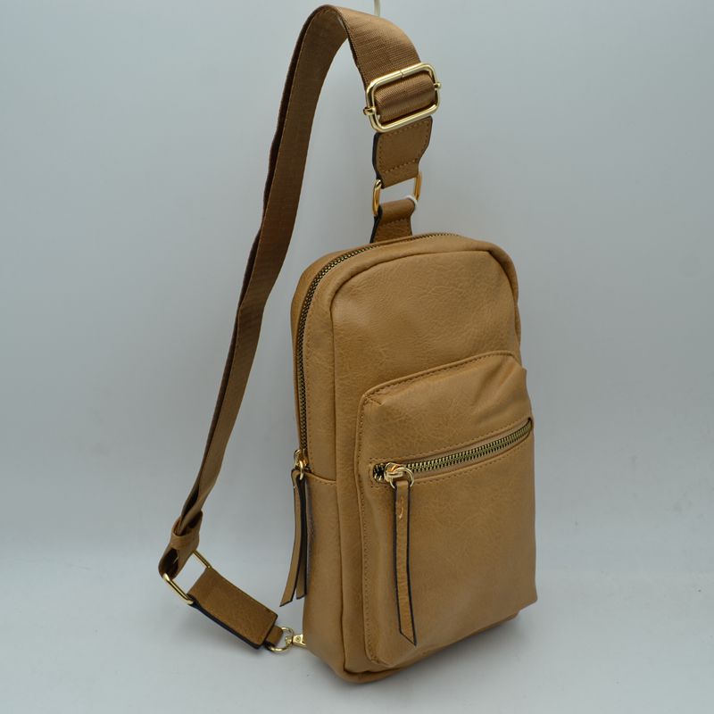 Grained Sling Bag with Metallic Zippers
