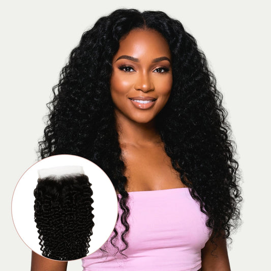 Cierre de cabello humano con encaje transparente Jerry Curl 4x4