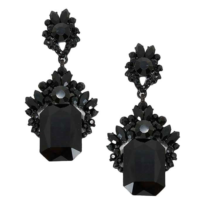 Emerald Cut Stone Accented Evening Earrings