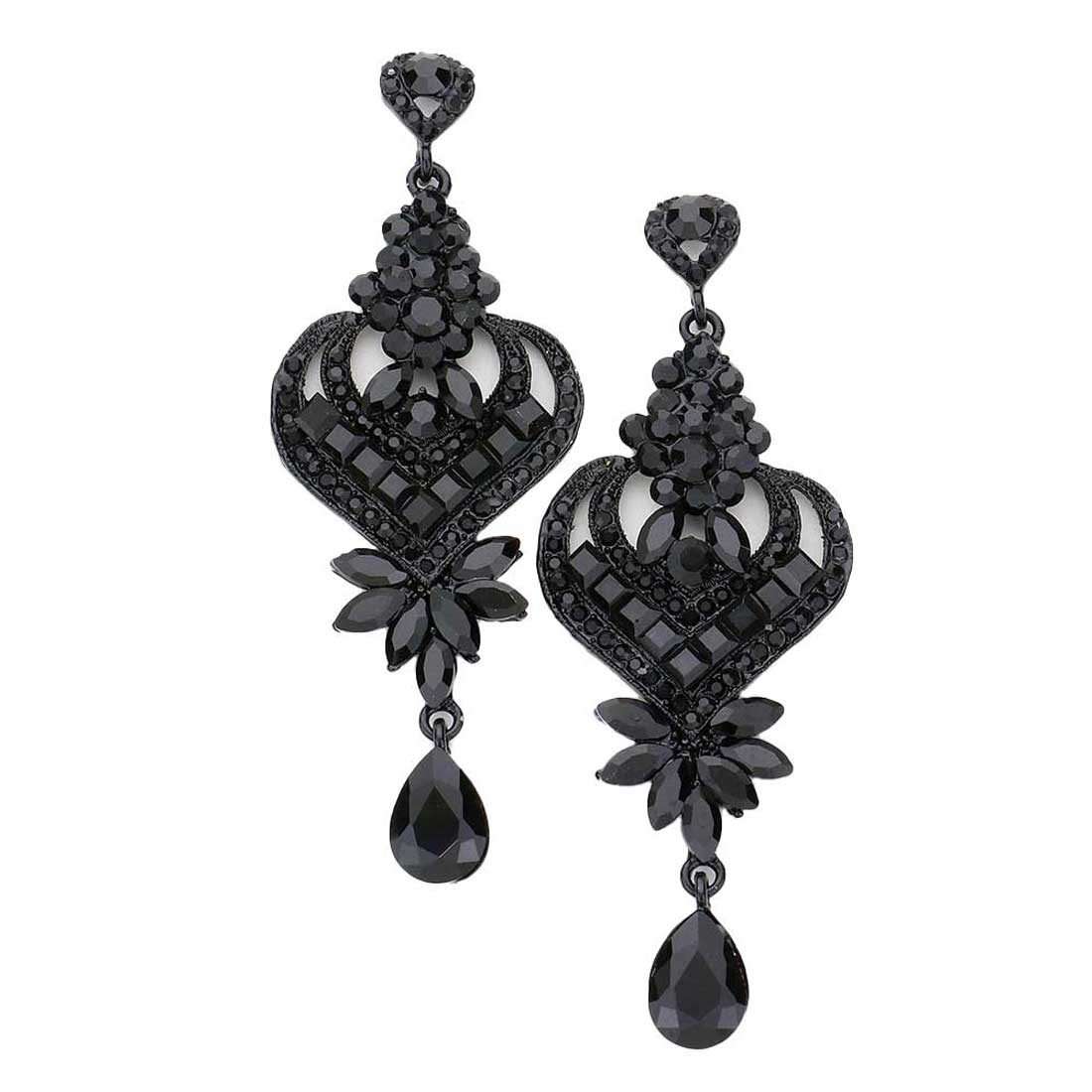Glass Crystal Heart Teardrop Evening Earrings