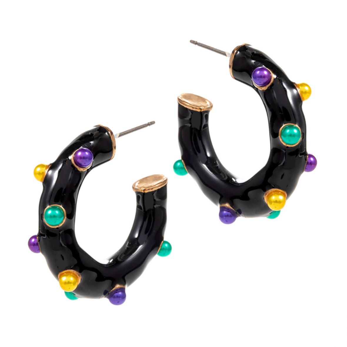Mardi Gras Pearl Embellished Hoop Earrings