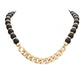 Metal Chain Link Accented Wood Necklace