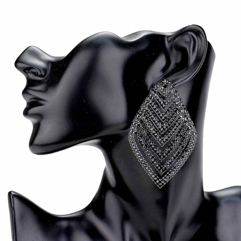 Rhinestone V Shape Rhombus Evening Earrings