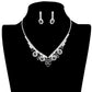 Round Stone Flower Accented Rhinestone Pave Necklace