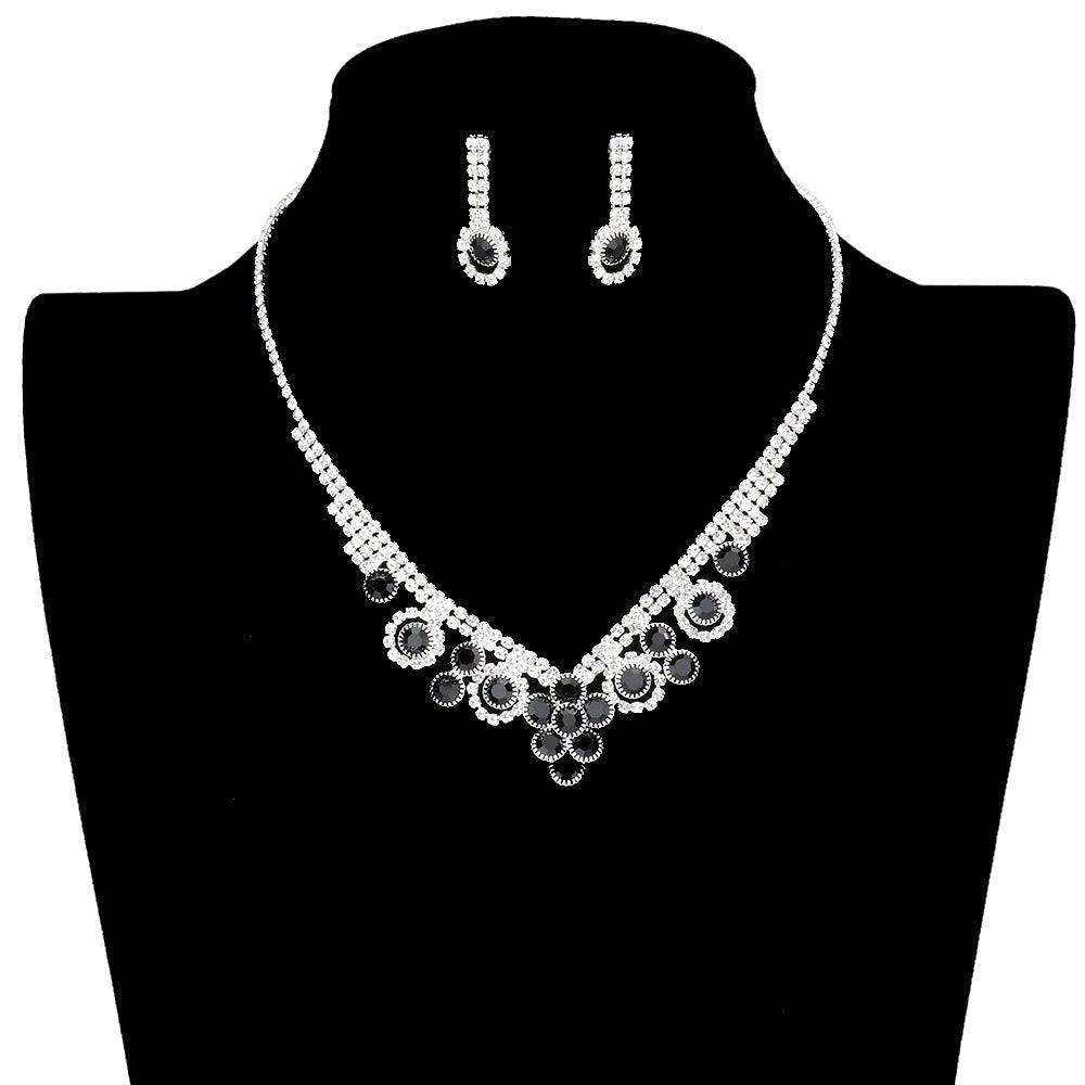 Round Stone Flower Accented Rhinestone Pave Necklace