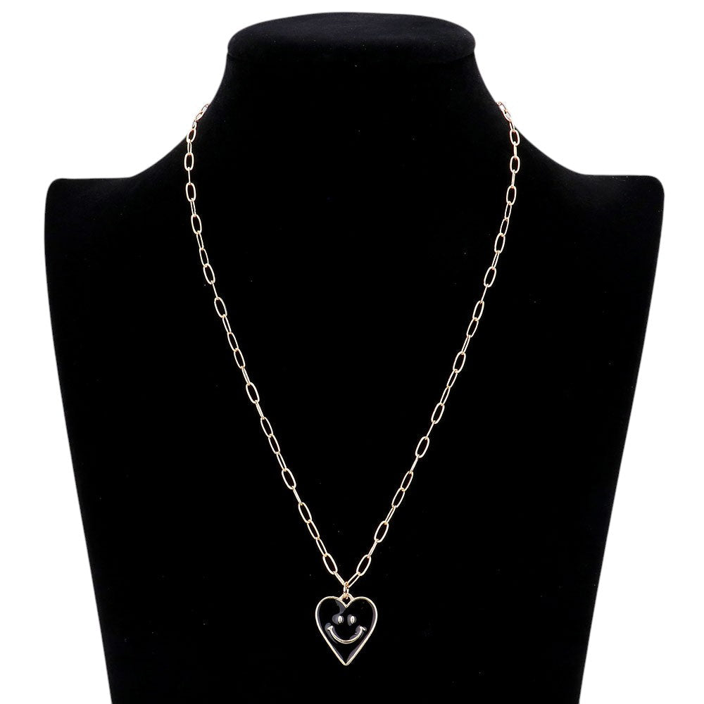Smile Pointed Enamel Heart Pendant Necklace
