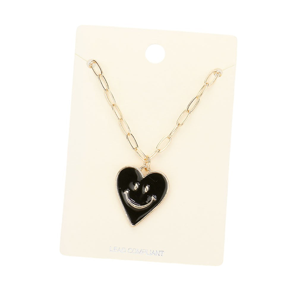 Smile Pointed Enamel Heart Pendant Necklace