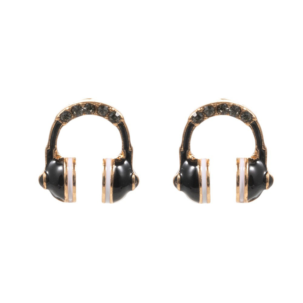 Stone Paved Enamel Headphone Stud Earrings