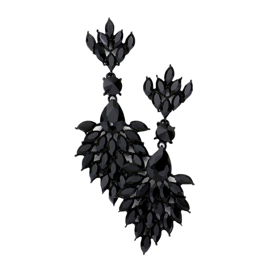 Teardrop Accented Marquise Stone Cluster Evening Earrings