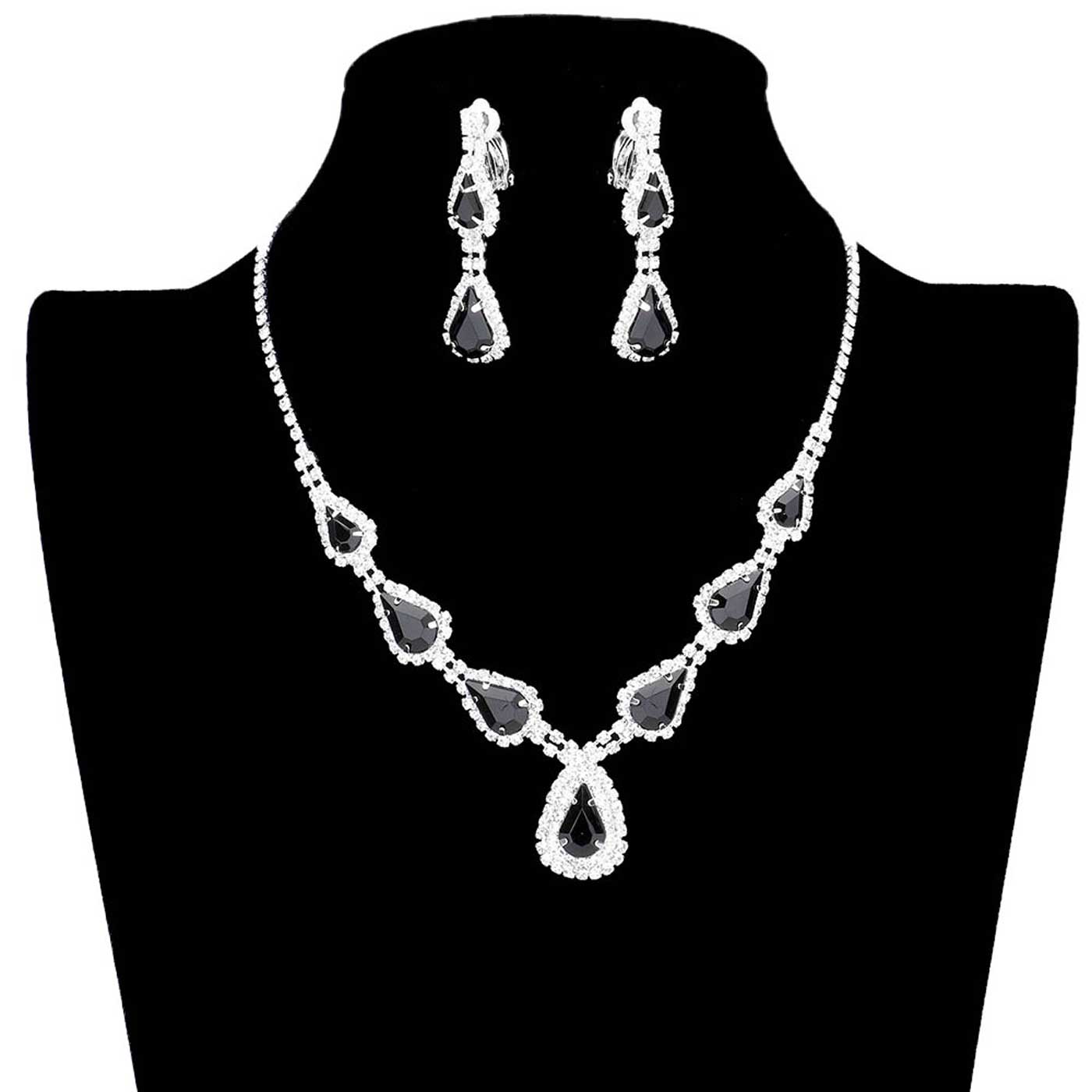 Teardrop Stone Accented Rhinestone Pave Necklace