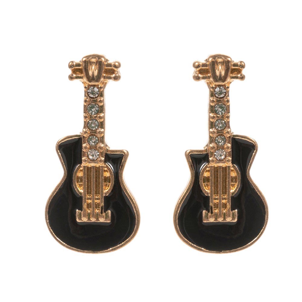 Stone Paved Enamel Guitar Stud Earrings