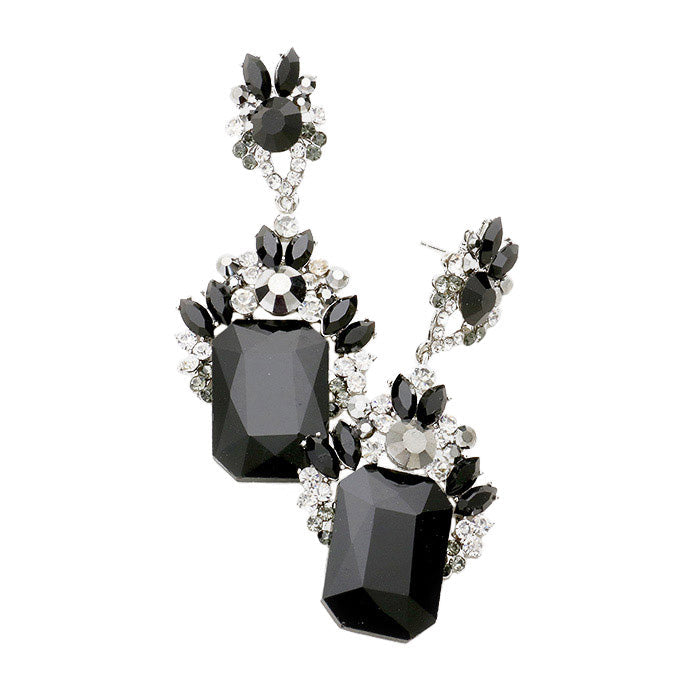 Emerald Cut Stone Accented Evening Earrings