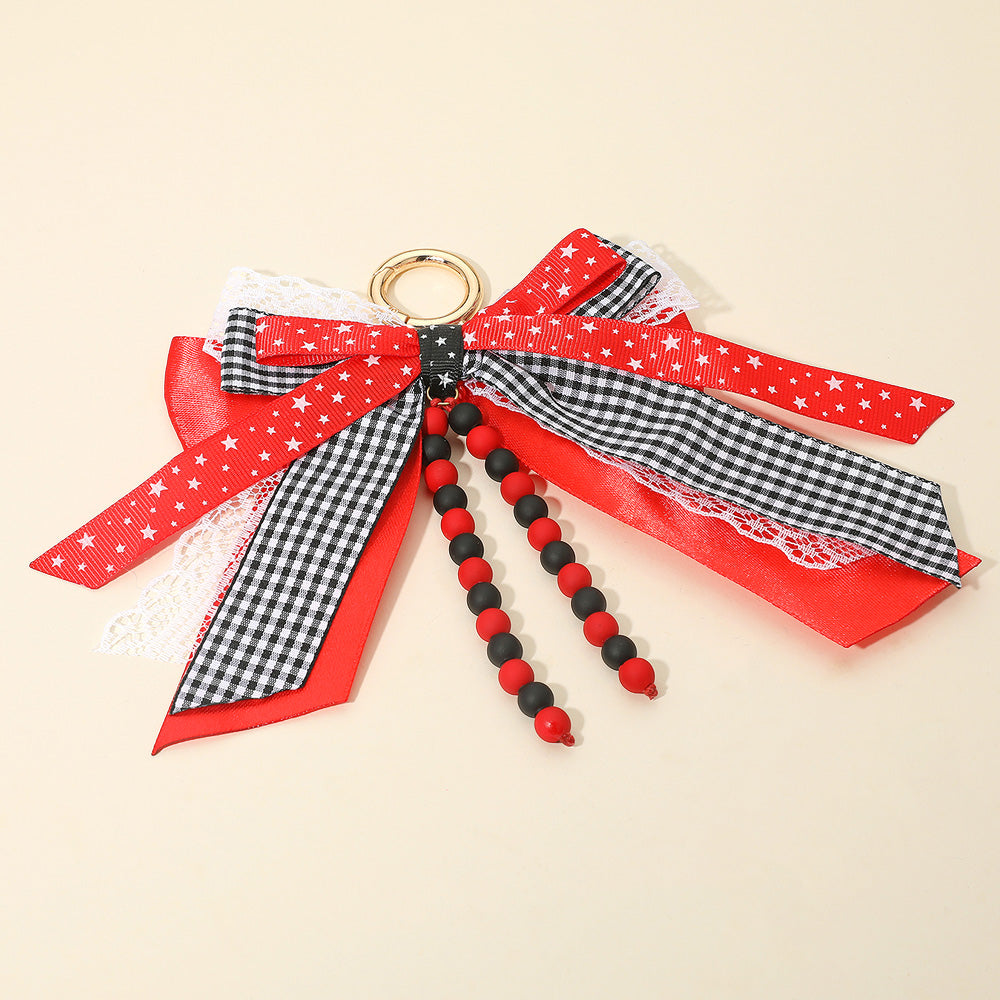 Game Day Theme Triple Layered Bow Bag Charm Keychain Bag Charm