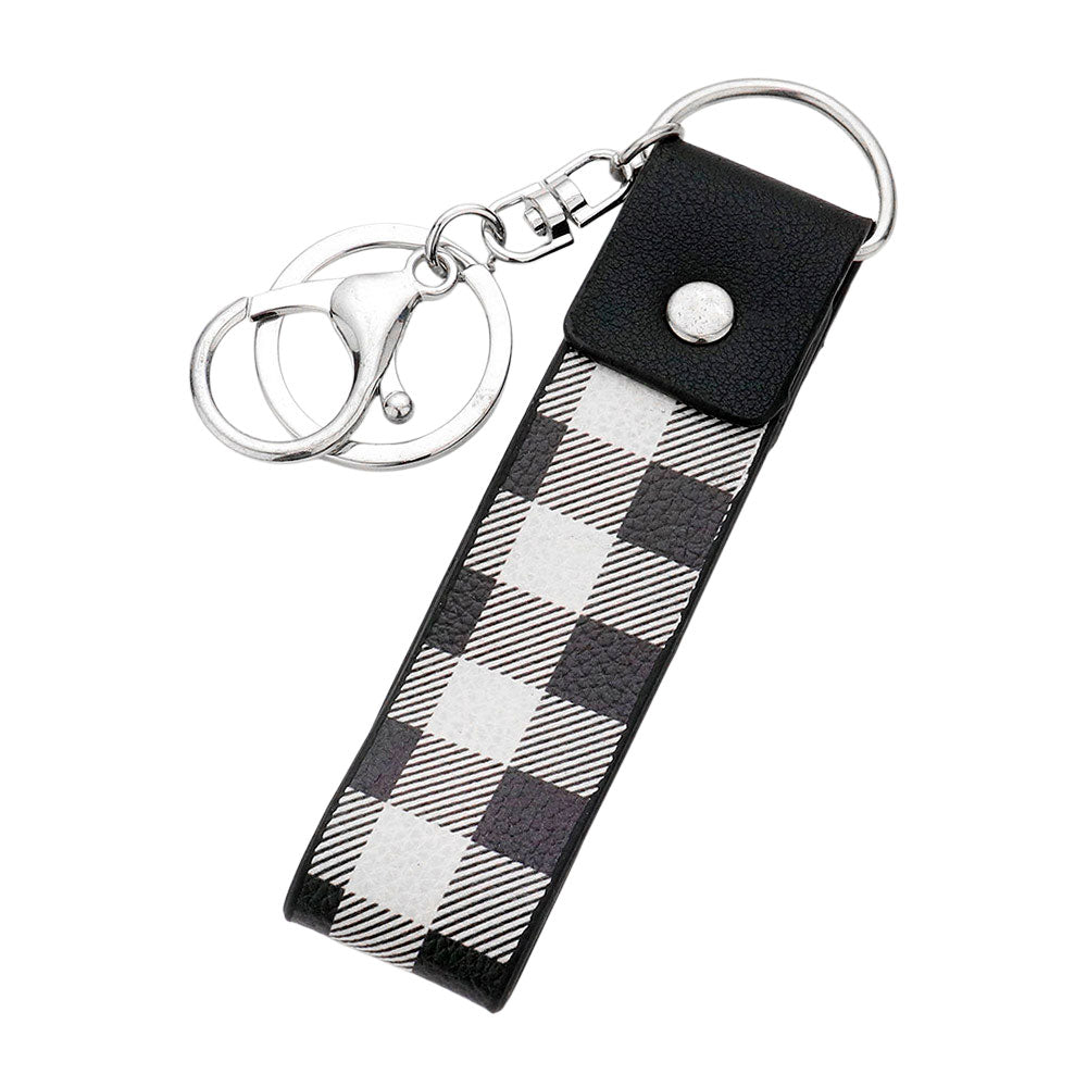 Buffalo Check Patterned Faux Leather Keychain Bag Charm
